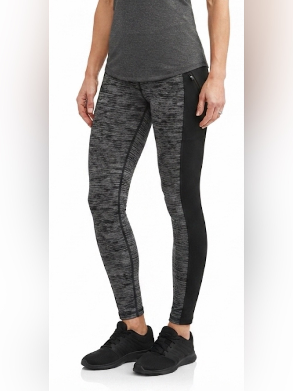Athletic Works Women's Size L (12-14) Black/ Gray Space Dye Athletic Leggings
